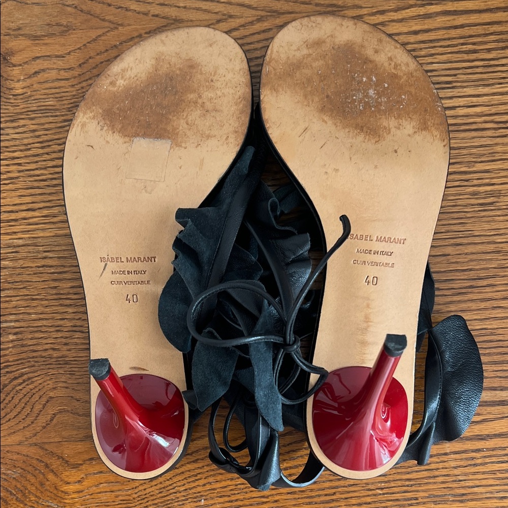 Isabel Marant Black Ruffle Lace-Up Sandals - Picture 6 of 7
